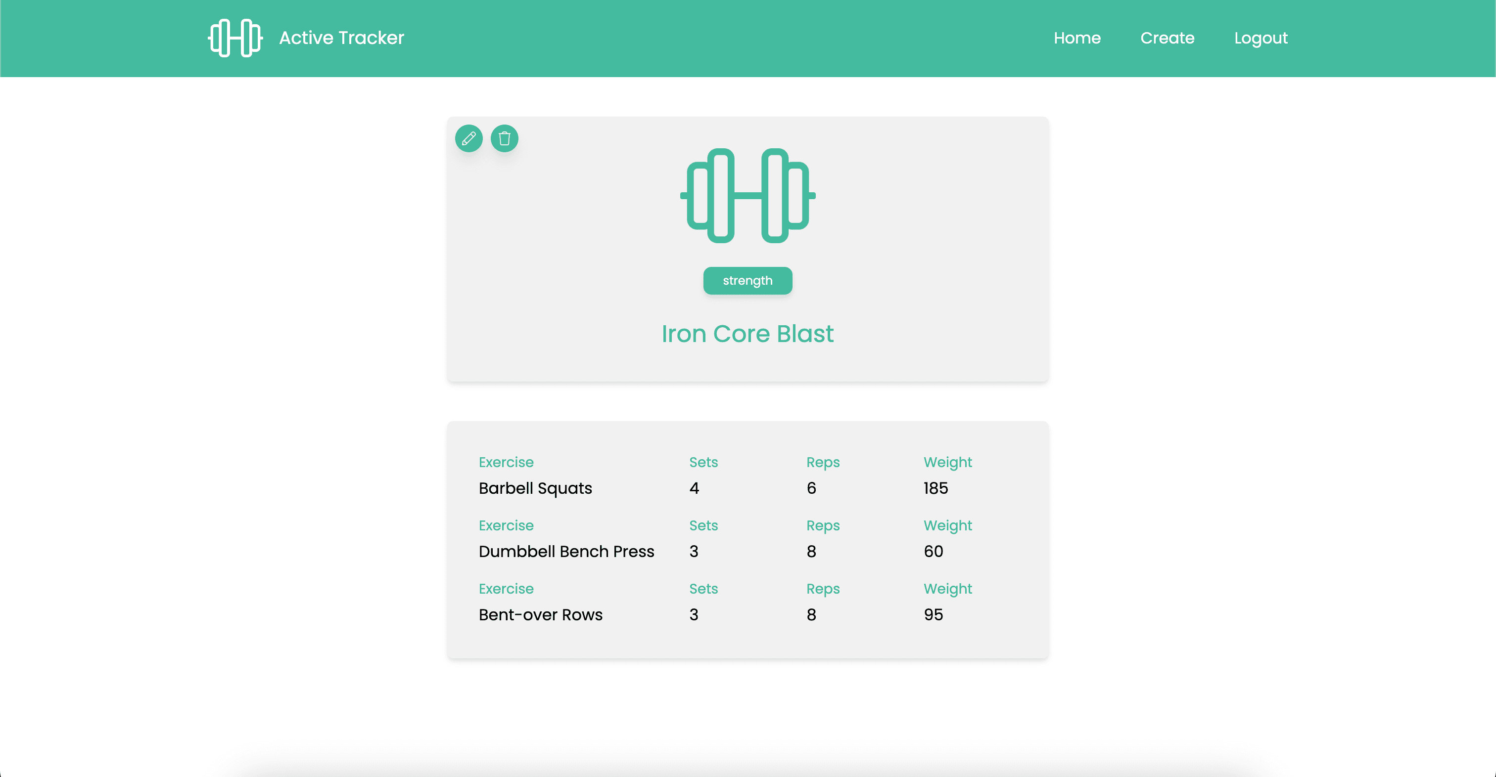 7. current workout plan detail view